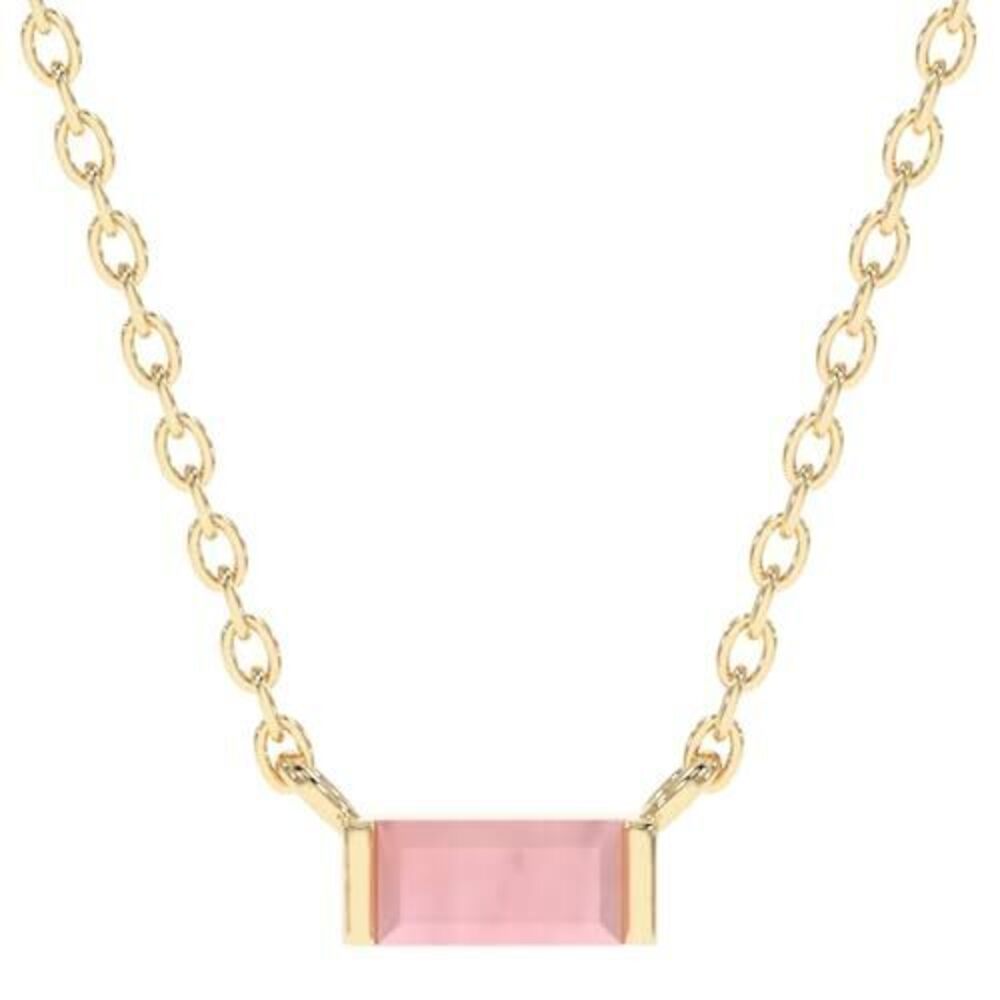 9435 Pink Opal Necklace , Premium Gold Minimalist Rectangle Necklaces